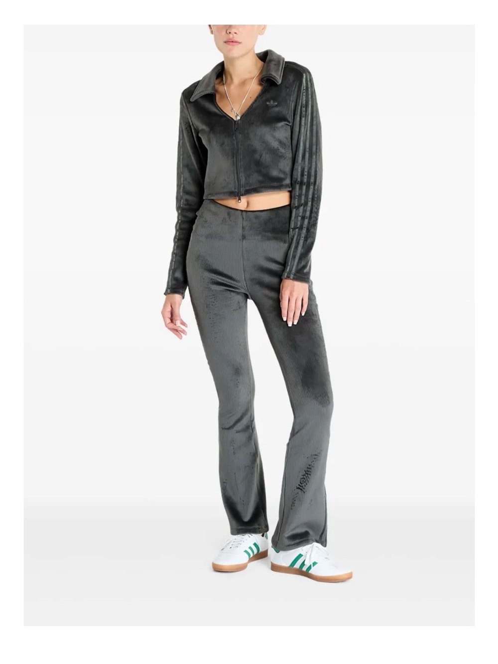 Adidas Women’s Charcoal Velour ribbed flared legging EUC SMALL